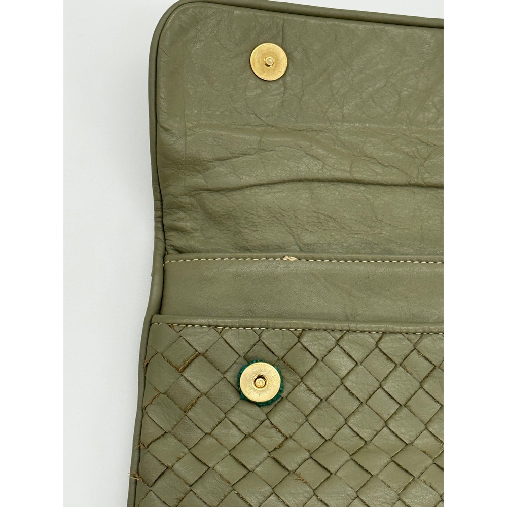 Meyers USA Vintage Woven Leather Clutch Bag Olive Green Intrecciato Flap Handbag - Picture 3 of 9